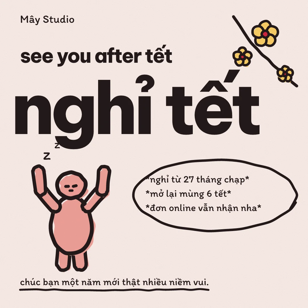 Thông báo nghỉ Tết khổ vuông của một studio